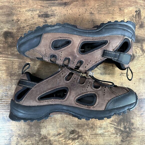 Lands End Sandals Mens 8 B Hiking Fishermans Flats Brown Suede Mesh Drawstring - Picture 5 of 7